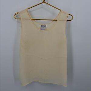 TESS 100% Silk Cream Sleeveless Blouse - Women's XL